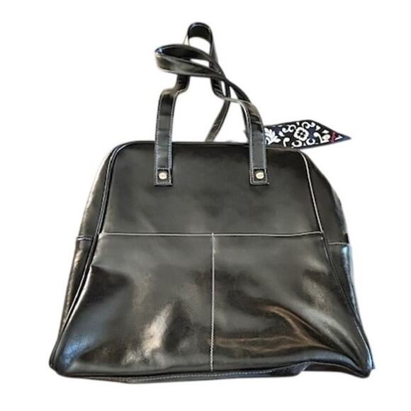 Thirty-One Black Faux Leather City Weekender Tote with Damask Interior - Picture 2 of 5